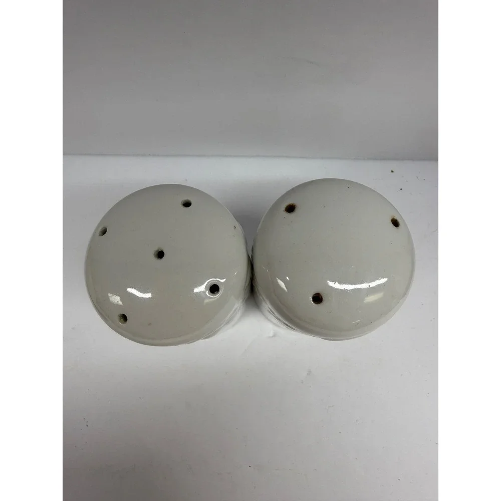 Vintage White Ceramic Salt and Pepper Shakers Embossed Fruit Leaf Design Set